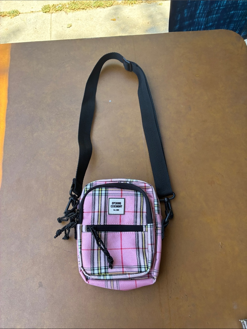 Opening Ceremony Pink Plaid Mini Nylon Crossbody Bag